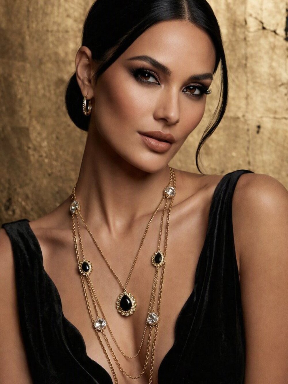 Layered Black Teardrop Statement Necklace - Picture 5 of 5